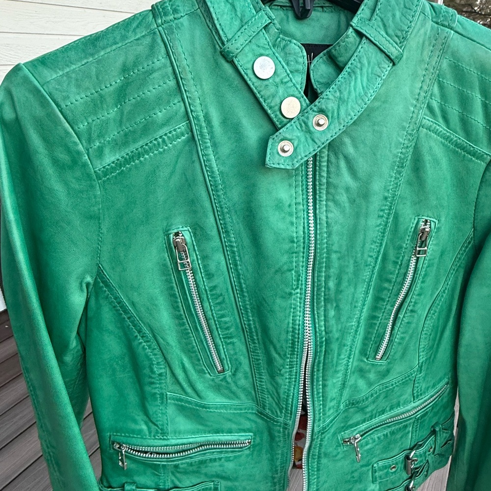 WOW POSHMARK - Authentic Velvet Heart Green Leather Jacket